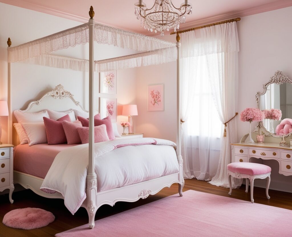 pink and white bedroom