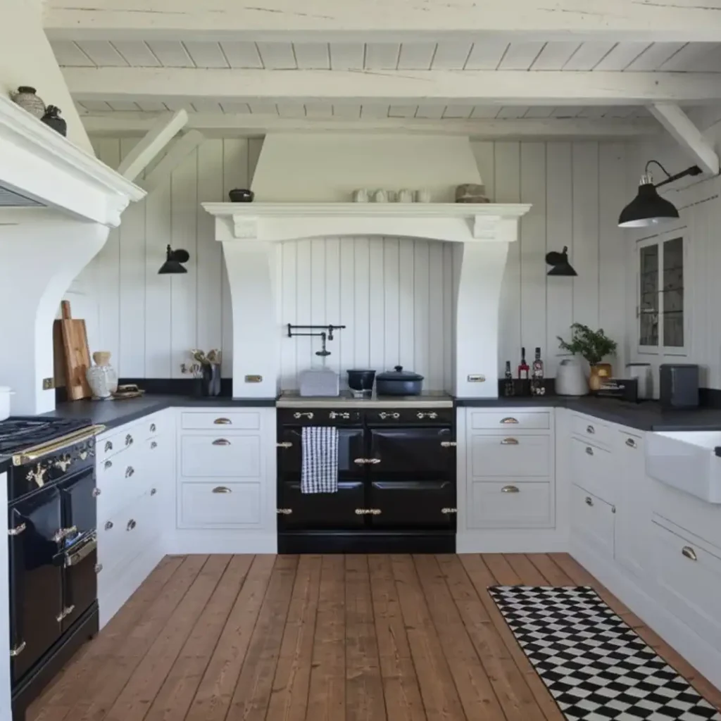 black and white modern farmhouse kitchen